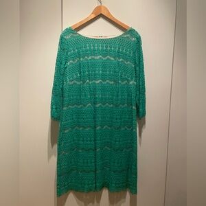 Jessica Howard  Green Crochet lined dress knee length. Size16